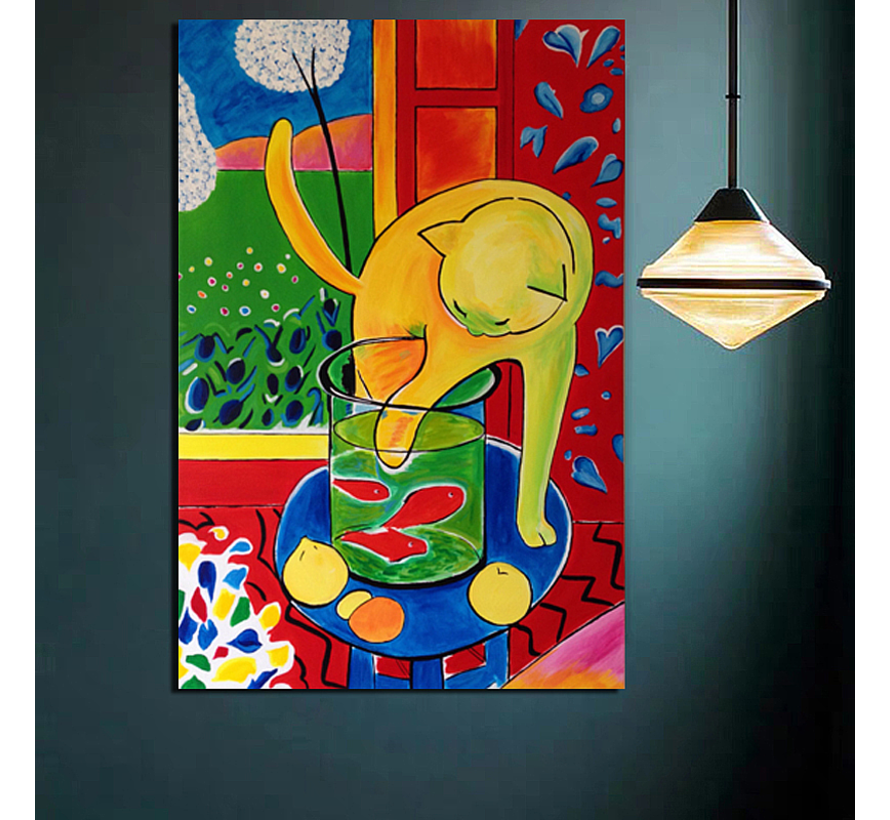 Allernieuwste.nl® Canvas Schilderij Henri Matisse de Kat met Rode Vis - Kunst - Poster - 50 x 70 cm - Kleur