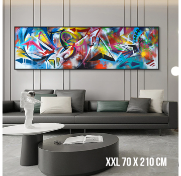 Allernieuwste.nl® Canvas Schilderij Modern Abstract Graffiti XXL - 70 x 210 cm