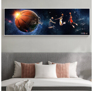 Allernieuwste.nl® Canvas Schilderij Basketbal Toppers in de Ruimte - 150 x 50 cm