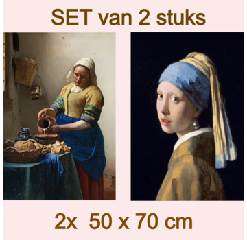 Allernieuwste.nl® Set Canvas Johannes Vermeer Meisje met de Parel en het Melkmeisje - 2st 50 x 70 cm