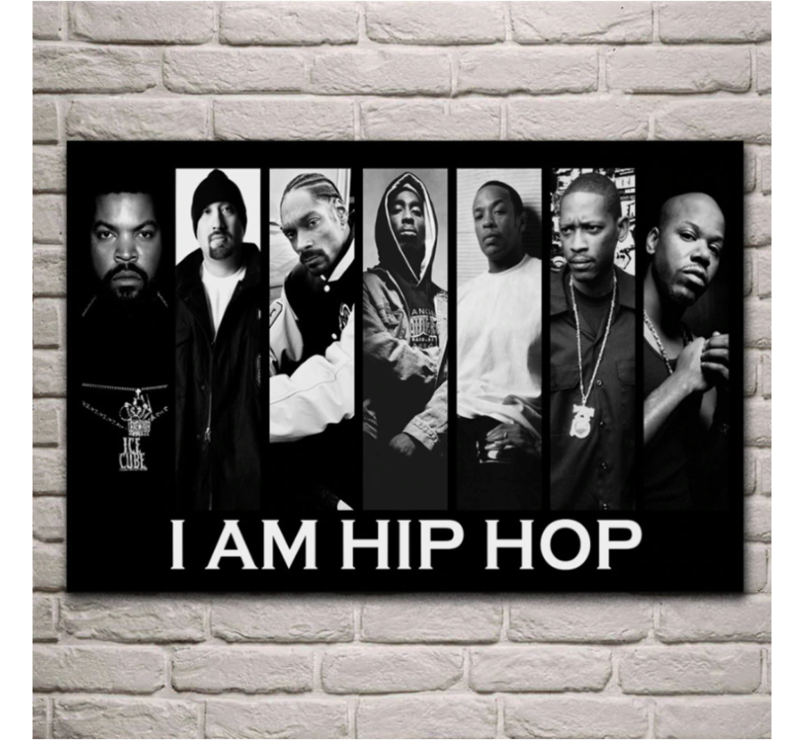 Allernieuwste.nl® Canvas Schilderij HipHop Rappers Ice Cube Snoop Dogg Tupac Shakur - 60 x 90 cm - Zwart Wit