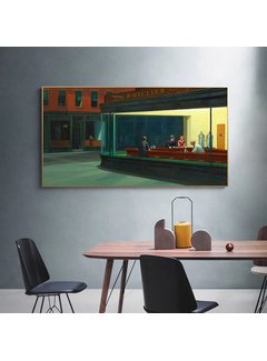 Allernieuwste.nl® Canvas Schilderij Edward Hopper - Nighthawks - 60 x 120 cm