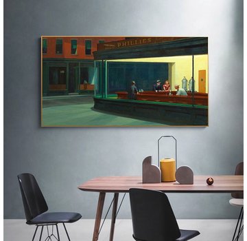 Allernieuwste.nl® Canvas Schilderij Edward Hopper - Nighthawks - 60 x 120 cm