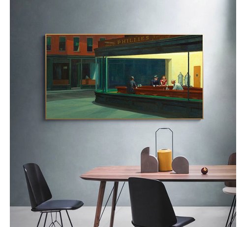 Allernieuwste.nl® Allernieuwste.nl® Canvas Schilderij Edward Hopper - Nighthawks - Kunst - Poster - Reproductie - 60 x 120 cm - Kleur