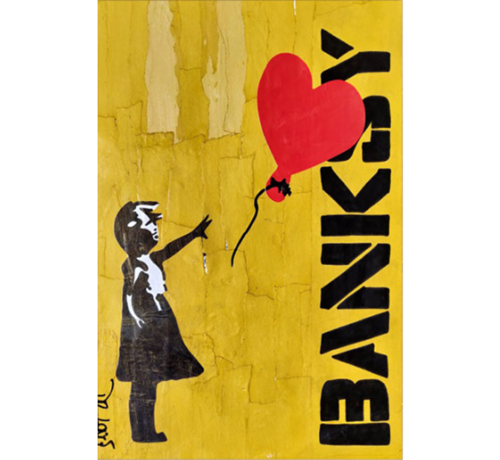 Allernieuwste.nl® Allernieuwste.nl® Canvas Schilderij Banksy Grafitti Girl with Balloon Yellow - Modern Street Graffiti PopArt - Poster -  50 x 70 cm - Kleur