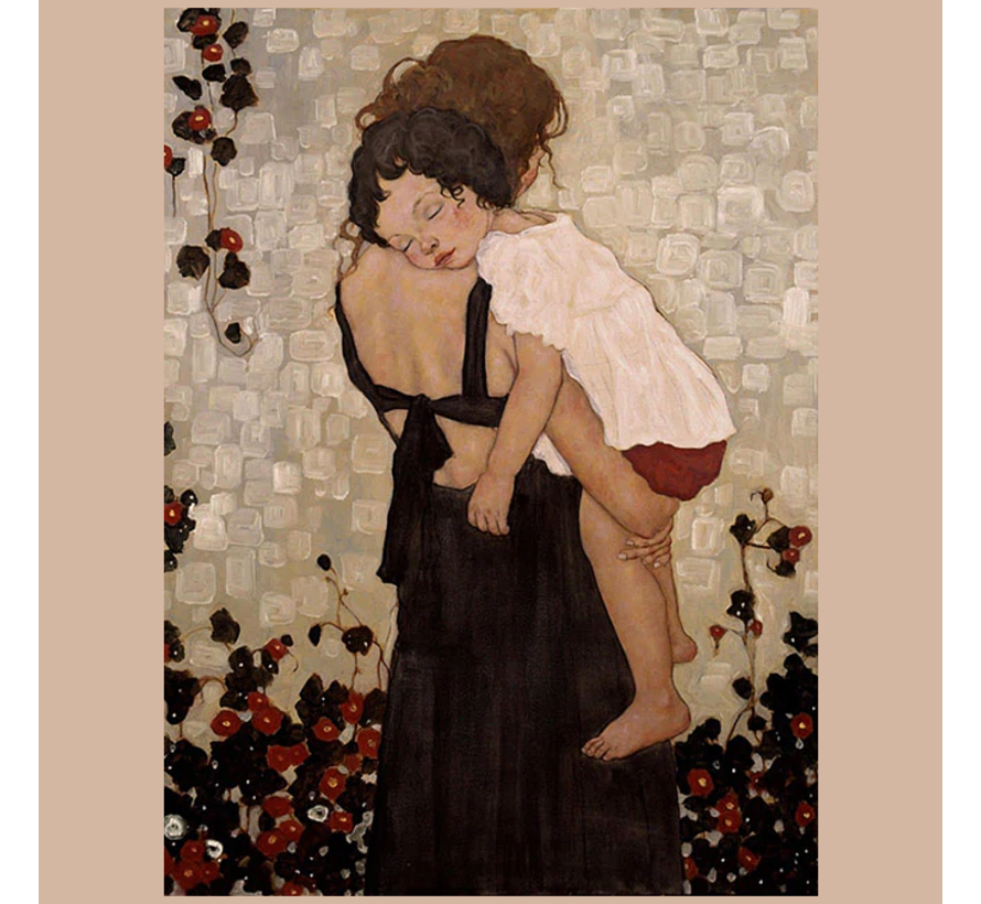 Allernieuwste.nl® Canvas Schilderij Gustav Klimt Moeder en Kind - HD Kunst Reproductie - Poster - 60 x 80 cm - Kleur