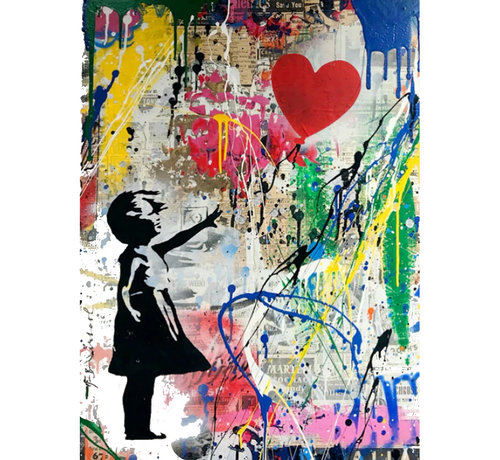 Allernieuwste.nl® Allernieuwste.nl® Canvas Schilderij Banksy Girl with Balloon Grafitti - Meisje - Ballon - Poster - Reproductie - 50 x 70 cm - Kleur