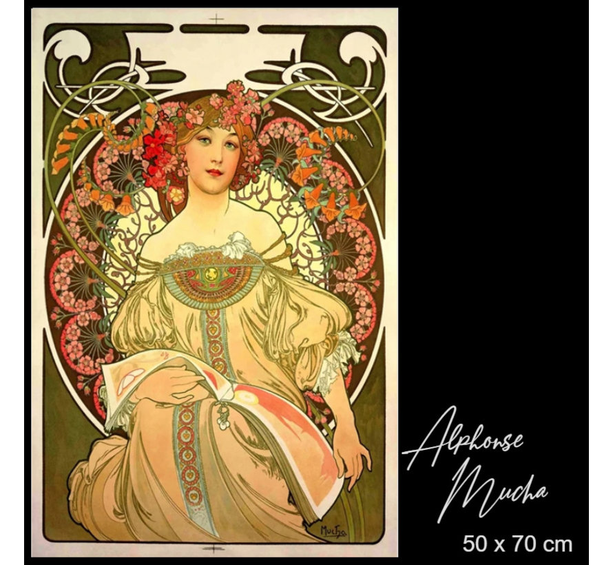 Allernieuwste.nl® Canvas Schilderij * Alphonse Mucha Art Nouveau Jugendstil -1 * - Art Nouveau Jugendstil - Kleur - 50 x 70 cm