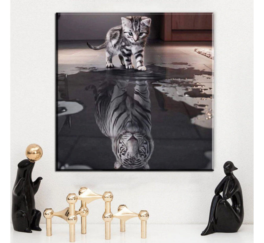 Allernieuwste.nl® Canvas Schilderij * Kitten, Later als ik Groot ben! * - Kunst aan je Muur - Kattenposter - zwart-wit - 50 x 50 cm