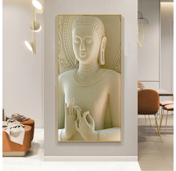Allernieuwste.nl® Canvas Schilderij Creme Beige Zen Boeddha - 60 x 120 cm