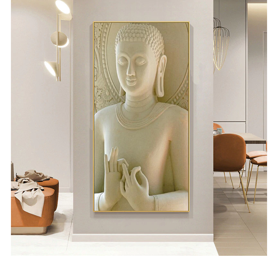 Allernieuwste.nl® Canvas Schilderij Creme Beige Zen Boeddha - Boedha Modern - Poster - 60 x 120 cm - Kleur