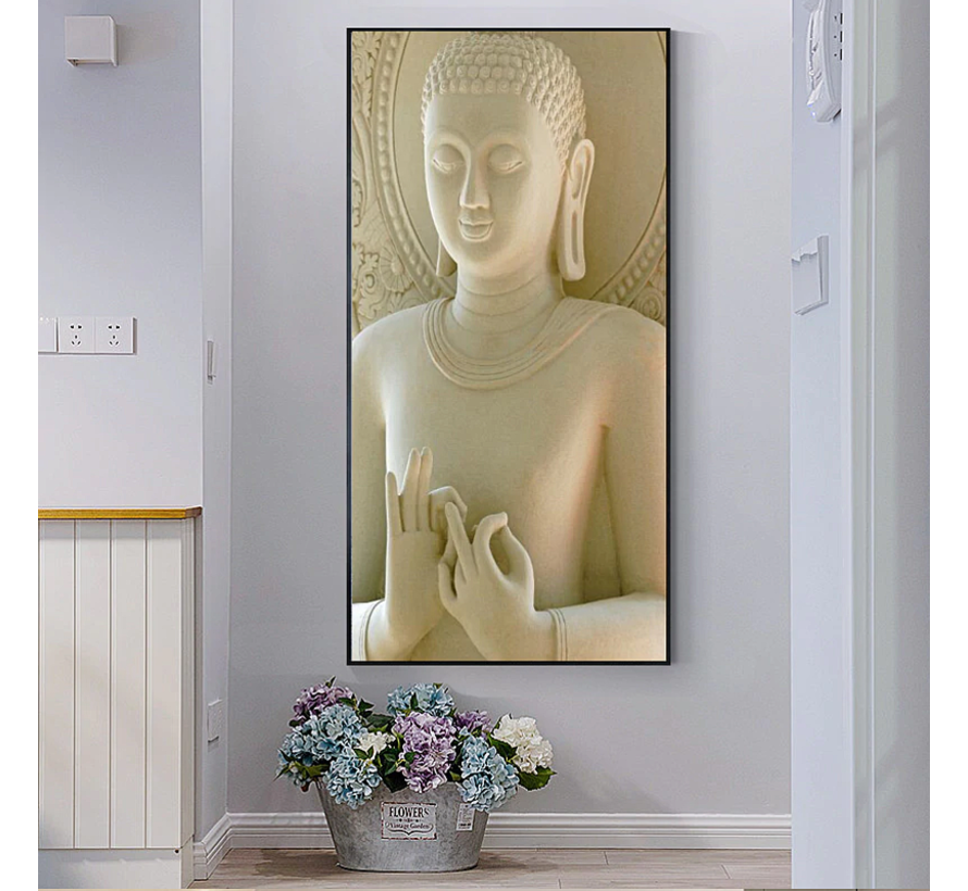 Allernieuwste.nl® Canvas Schilderij Creme Beige Zen Boeddha - Boedha Modern - Poster - 60 x 120 cm - Kleur