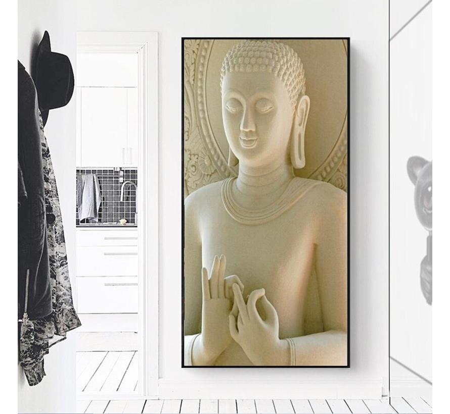 Allernieuwste.nl® Canvas Schilderij Creme Beige Zen Boeddha - Boedha Modern - Poster - 60 x 120 cm - Kleur