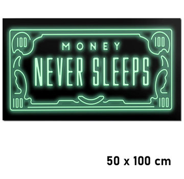 Allernieuwste.nl® Canvas Schilderij Money Never Sleeps - 50 x 100 cm