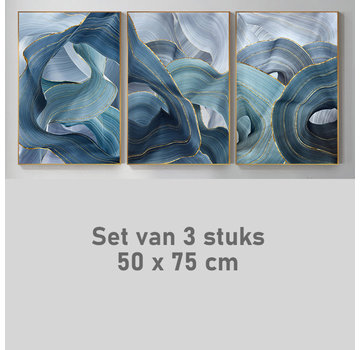 Allernieuwste.nl® 3-Luik Canvas Schilderij Set Goud Blauw Lint - 3x 50 x 75cm