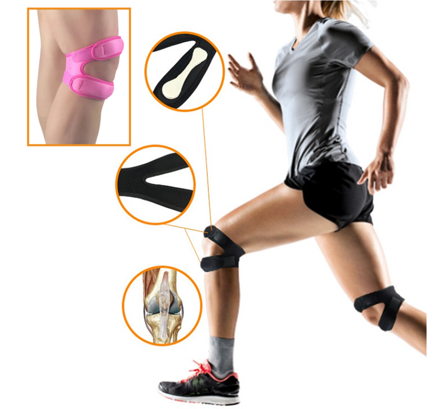 Allernieuwste.nl® 1x Dubbele Patellaband Kniepeesband - Patellabrace Kniebrace - Knieband Sport Fitness - Kniepijn Knieklachten - Elastische Verstelbare Kniebrace - ROZE