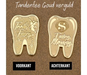 Allernieuwste.nl® Tandenfee Herdenkingsmunt Tandvorm - Verguld - 38 x 27 mm