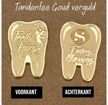 Allernieuwste.nl® Tandenfee Herdenkingsmunt Tandvorm - Verguld - 38 x 27 mm