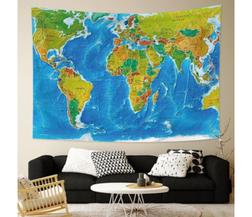 Allernieuwste.nl® Wandkleed Kleurige Wereldkaart - 100 x 70 cm