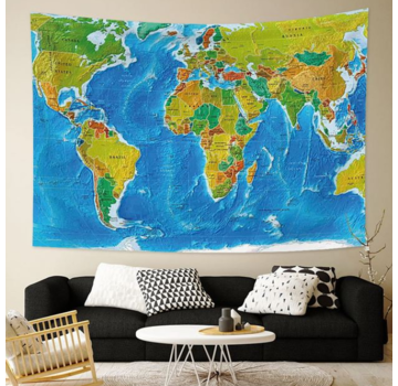 Allernieuwste.nl® Wandkleed Kleurige Wereldkaart - 100 x 70 cm