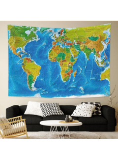 Allernieuwste.nl® Wandkleed Kleurige Wereldkaart - 200 x 150 cm