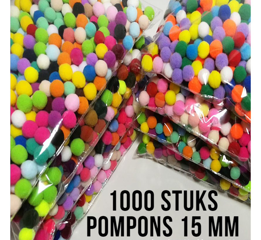 Allernieuwste.nl® 1000 STUKS MiniPompons 15 mm - Mix Kleur Knutsel Pompons - DHZ Handwerken Knutselen - 1000 stuks 15mm