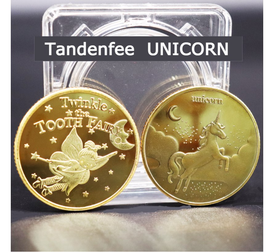 Allernieuwste.nl® Tandenfee Eenhoorn Munt Verguld Cadeau - Unicorn Geschenk Idee Tandenmunt - Goud Verguld - Ø 40 mm