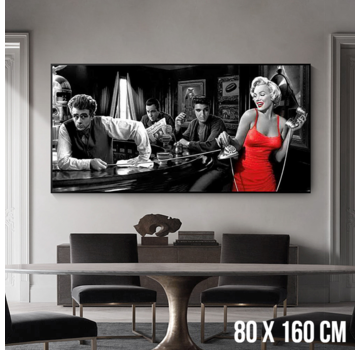 Allernieuwste.nl® Canvas Schilderij Elvis Presley, Marylin Monroe, James Dean -  XL 80 x 160 cm