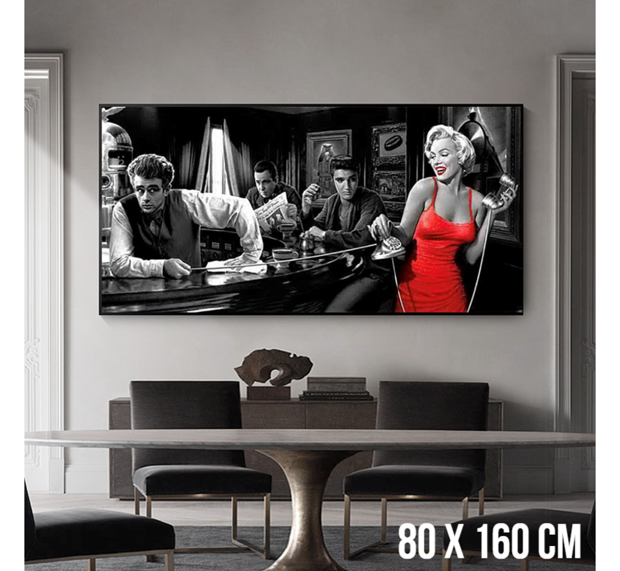 Allernieuwste.nl® Canvas Schilderij Elvis Presley, Marylin Monroe, James Dean - Celebrities - Kleur - XL 80 x 160 cm