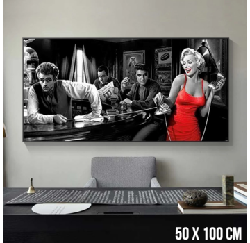 Allernieuwste.nl® Canvas Schilderij Elvis Presley, Marylin Monroe, James Dean -  XL 50 x 100 cm