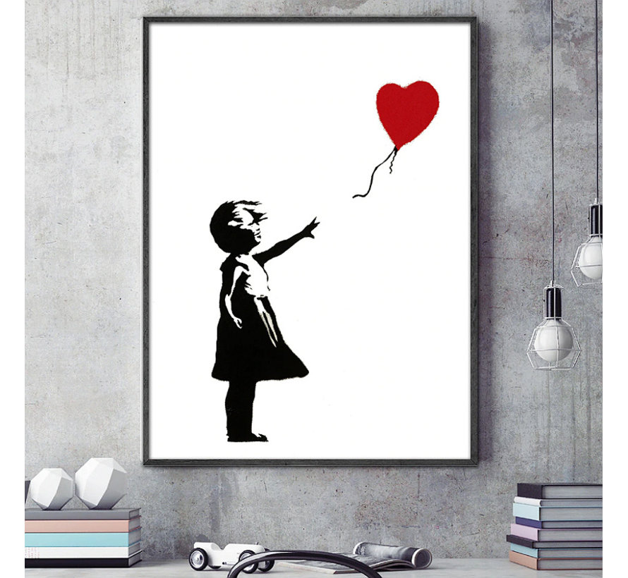 Allernieuwste.nl® Canvas Schilderij Banksy Girl with Balloon Grafitti - Meisje - Ballon - Poster - Reproductie - 50 x 70 cm - Kleur