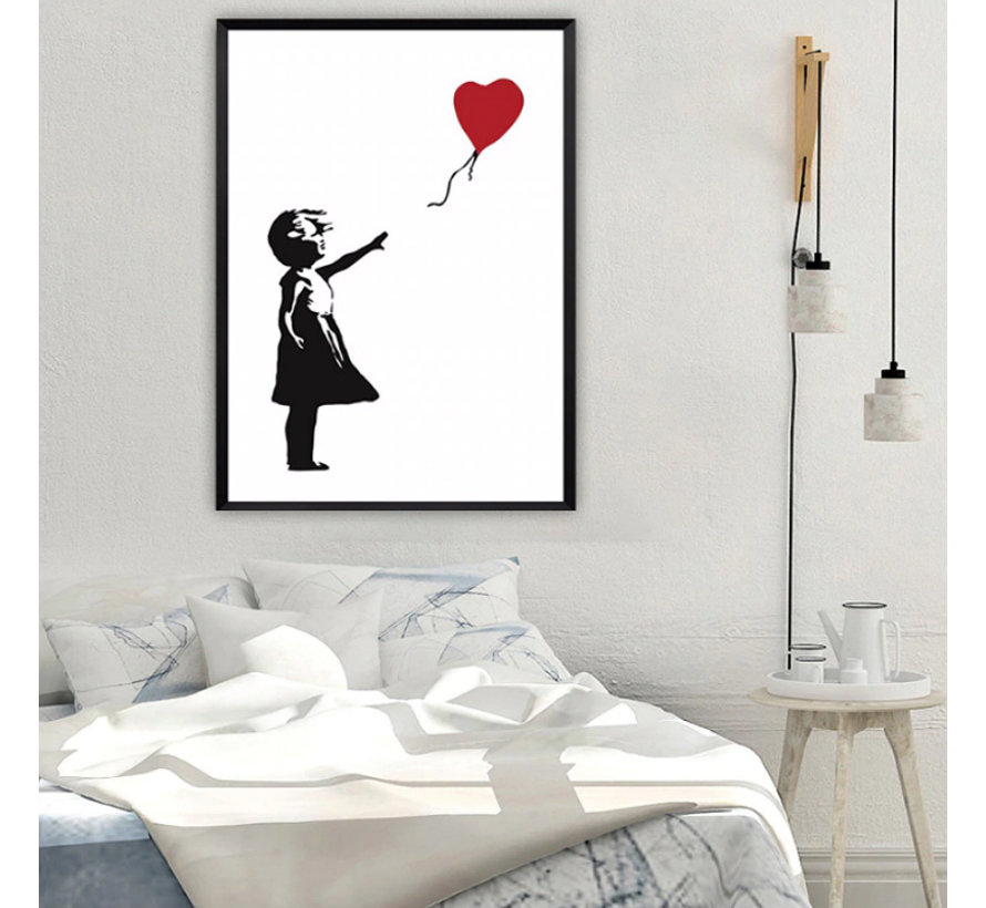 Allernieuwste.nl® Canvas Schilderij Banksy Girl with Balloon Grafitti - Meisje - Ballon - Poster - Reproductie - 50 x 70 cm - Kleur