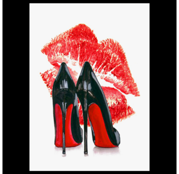 Allernieuwste.nl® Canvas Schilderij Louboutin Schoenen en Rode Lippen - 40 x 60 cm