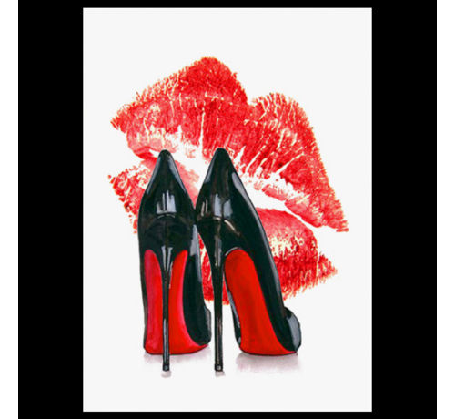 Allernieuwste.nl® Allernieuwste.nl® Canvas Schilderij * Louboutin Schoenen en Rode Lippen * - Kunst poster - Kleur Rood - 40 x 60 cm