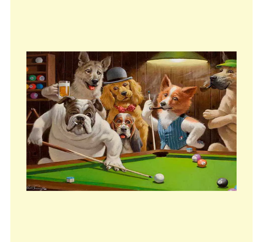 Allernieuwste.nl® Canvas Schilderij Biljartende Honden - PopArt Modern - Poster - Dieren - 60 x 80 cm - Kleur