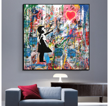 Allernieuwste.nl® Canvas Schilderij Banksy Grafitti Girl with Balloon vs.2 -70 x 90 cm