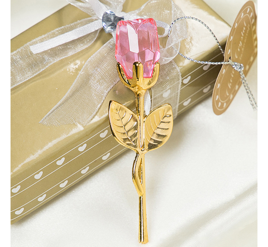 Allernieuwste.nl® Chrystal Gouden ROSE Roos in Mooie Geschenkverpakking - Liefde voor Vrouw of Vriendin en Moederdag - Roos Roze - 55 x 120 mm