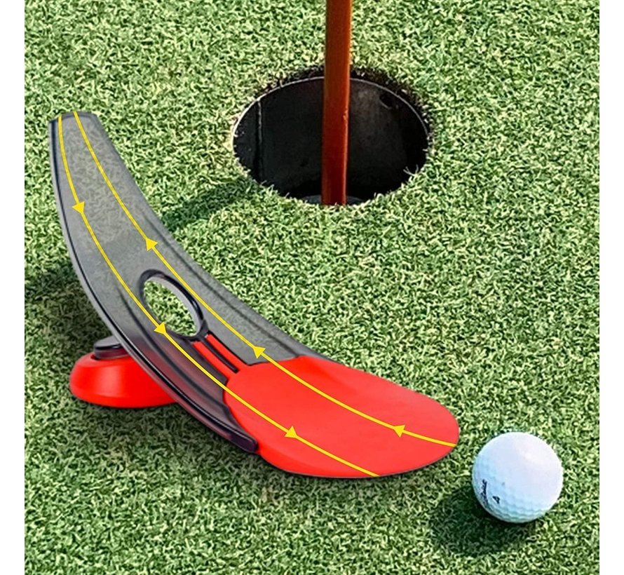 Allernieuwste.nl® Golf Putt trainer rood opvouwbaar voor binnen en buiten. Inclusief 1  golfbal. Golfen - Put - Cadeau - Verjaardag