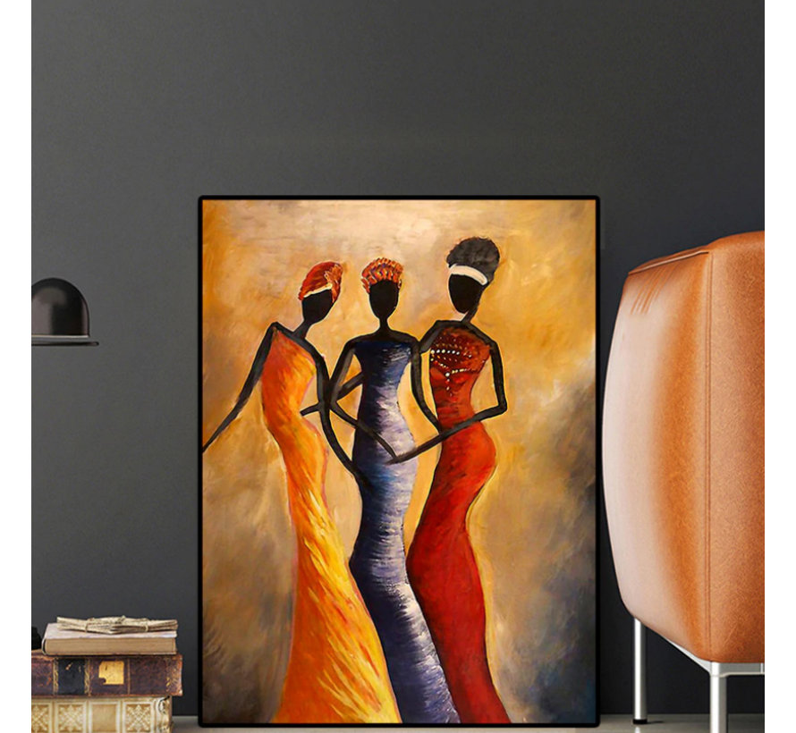 Allernieuwste.nl® Canvas Schilderij Klassieke Afrikaanse Vrouwen - Kunst aan je Muur - Naar Olieverfschilderij - Kleur - 50 x 70 cm
