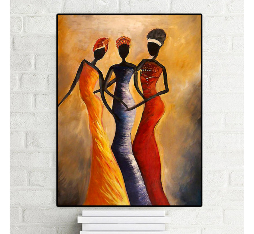 Allernieuwste.nl® Canvas Schilderij Klassieke Afrikaanse Vrouwen - Kunst aan je Muur - Naar Olieverfschilderij - Kleur - 50 x 70 cm