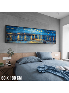 Allernieuwste.nl® Canvas Schilderij Vincent Van Gogh XL Sterrennacht over de RhÃ´ne Starry Night - 60 x 180 cm