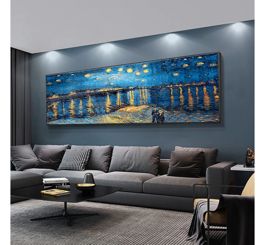 Allernieuwste.nl® Canvas Schilderij Vincent Van Gogh XL Sterrennacht over de RhÃ´ne Starry Night - expressionisme - Kleur - XL 60 x 180 cm