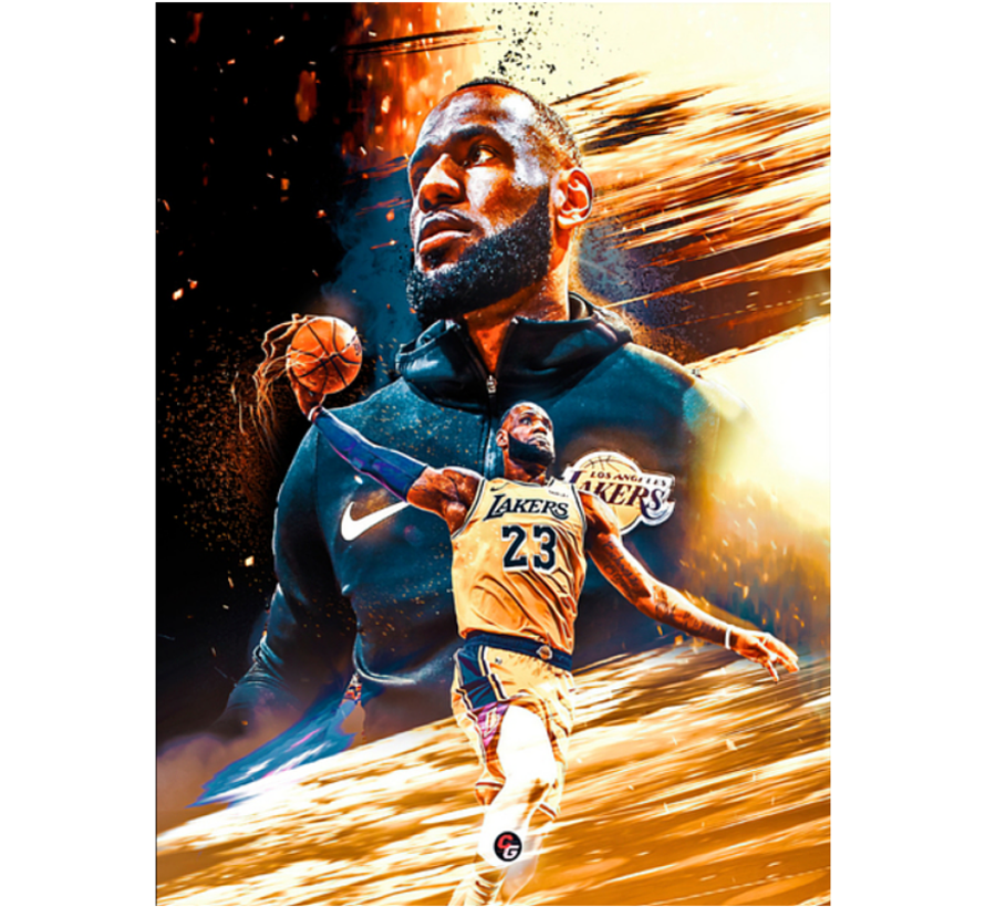 Allernieuwste.nl® Canvas Schilderij LeBron James Basketbal Legende - Sportstar LBJ - Kleur - 50 x 70 cm