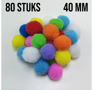 Allernieuwste.nl® 80 STUKS Pompons Kleuren Mix - 40 mm