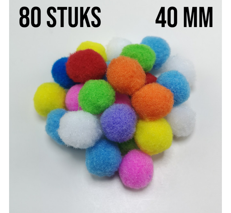 Allernieuwste.nl® 80 STUKS Pompons 40 mm - Mix Kleur Knutsel Pompons Haarballen - DHZ Handwerken Knutselen - 80x 4 cm - Kleuren Mix