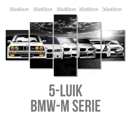 Allernieuwste.nl® Allernieuwste.nl® Canvas Schilderij 5-luik BMW M Serie - Autosport - Poster - 5-luik 80 x 150 cm - Zwart Wit