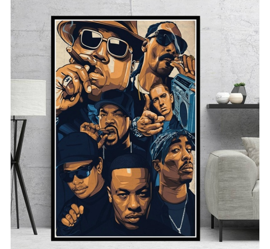 Allernieuwste.nl® Canvas Schilderij Hip Hop Legends zonder Handtekeningen - 2PAC, Dr Dre, Snoop Dogg, Eminem, Biggie, Tupac, Ice Cube - 50 x 70 cm - Kleur