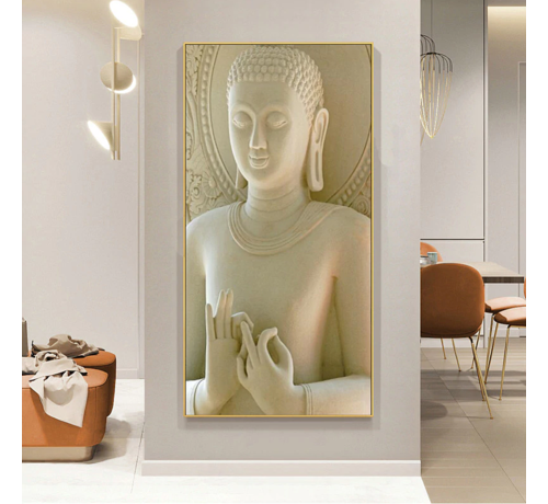Allernieuwste.nl® Allernieuwste.nl® Canvas Schilderij Creme Beige Zen Boeddha - Boedha Modern - Poster - 40 x 80 cm - Kleur