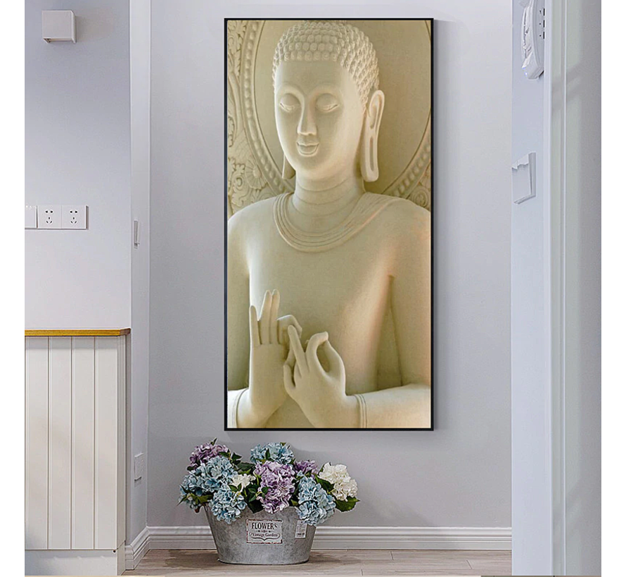 Allernieuwste.nl® Canvas Schilderij Creme Beige Zen Boeddha - Boedha Modern - Poster - 40 x 80 cm - Kleur