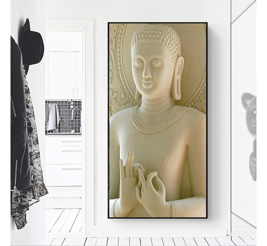 Allernieuwste.nl® Canvas Schilderij Creme Beige Zen Boeddha - Boedha Modern - Poster - 40 x 80 cm - Kleur